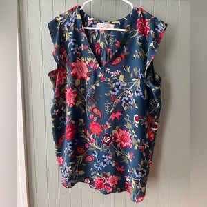 Loft V-Neck Blouse with Cap Sleeves